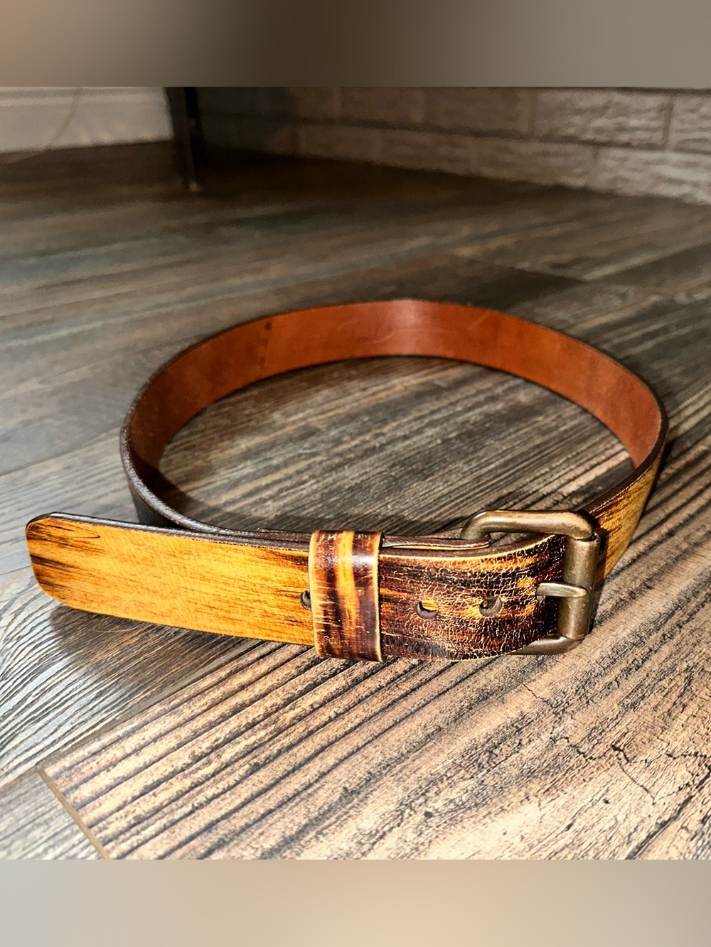 BRAVE Beltworks “made in Canada” Men's Distressed Leather Belt w/ Brass Buckle